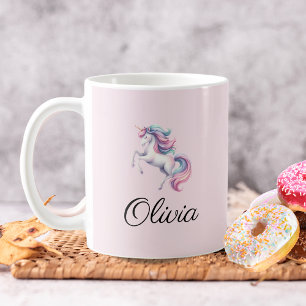Mug Unicorn Cute Watercolor Nom personnalisé