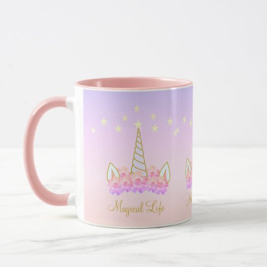 Mug Unicorn Fleurs et étoiles (Gauche)