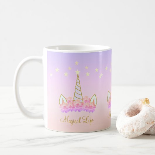 Mug Unicorn Fleurs et étoiles (Avec donut)