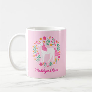 Mug Unicorn Flowers Cute Pink Personalized