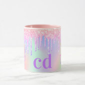 Mug Unicorn glitter rainbow pink monogram holographiqu (Centre)