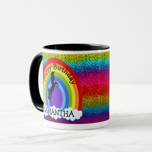 Mug Unicorn mignon joyeux anniversaire Rainbow Parties (Devant gauche)