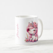Mug Unicorn mignon Whimsical Girl Nom personnalisé (Devant droit)