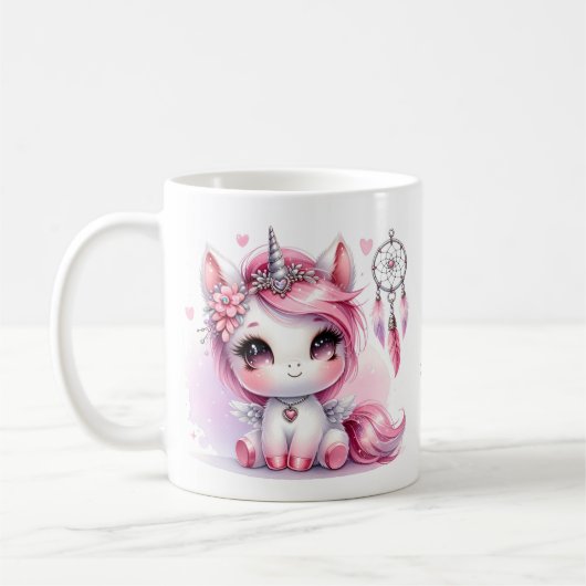 Mug Unicorn mignon Whimsical Girl Nom personnalisé (Gauche)