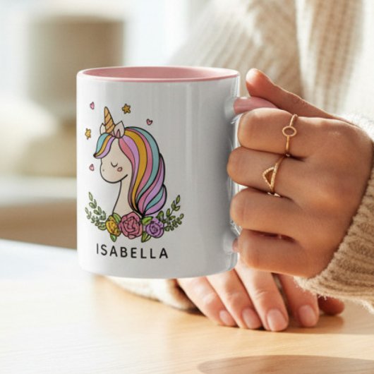 Mug Unicorn mignon Whimsical Girl Nom personnalisé