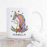 Mug Unicorn mignon Whimsical Girl Nom personnalisé<br><div class="desc">Unicorn mignon Whimsical Girly rose Floral Nom personnalisé Kids Coffee Tea Mugs dispose d'une mignonne licorne avec étoiles,  coeurs et fleurs et personnalisée avec votre nom. Un cadeau parfait pour les filles pour l'anniversaire,  Noël,  vacances et plus. Conçu par ©Evco Studio www.zazzle.com/store/evcostudio</div>