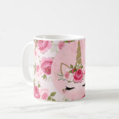 Mug Unicorn Or rose Floral Rose mignonne tendance (Devant gauche)
