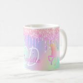 Mug Unicorn parties scintillant rose hologramme nom (Devant droit)