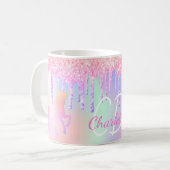 Mug Unicorn parties scintillant rose hologramme nom (Devant gauche)