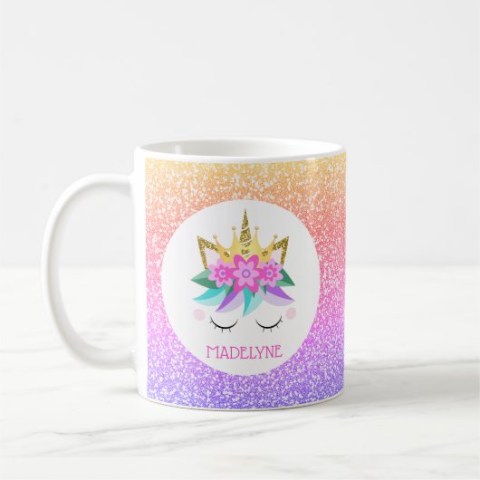 Mug Unicorn Princess Rainbow Parties scintillant Nom p (Gauche)