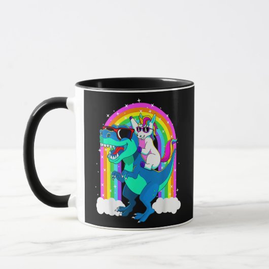 Mug Unicorn Riding Trex Dinosaur Gift Girls Boys Kids (Gauche)