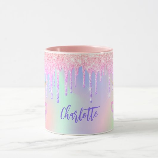 Mug Unicorn rose parties scintillant goutte holographi (Centre)