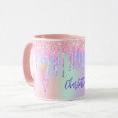 Mug Unicorn rose parties scintillant goutte holographi (Devant gauche)