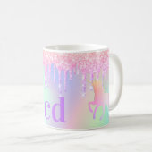 Mug Unicorn rose parties scintillant monogramme hologr (Devant droit)