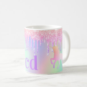 Mug Unicorn rose parties scintillant monogramme hologr