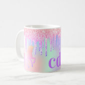 Mug Unicorn rose parties scintillant monogramme hologr (Devant gauche)