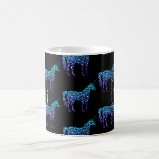 Mug Unicorn Sparkles aqua blue ombre motif Monogramme (Centre)