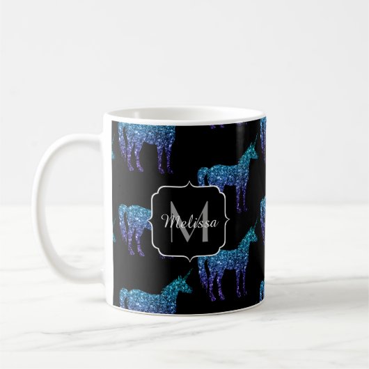 Mug Unicorn Sparkles aqua blue ombre motif Monogramme (Gauche)