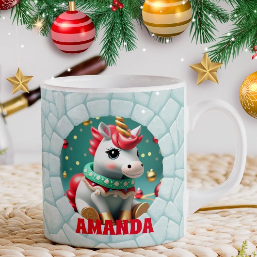 Mug Unicorne 3D Noël Nom personnalisé Vacances