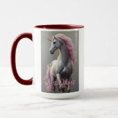 Mug Unicorne blanche personnalisée avec Mane rose (Gauche)