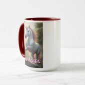 Mug Unicorne blanche personnalisée en forêt (Devant gauche)