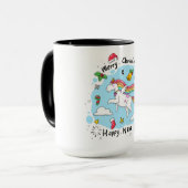 Mug Unicorne bleue pour enfants Joyeuses fêtes (Devant gauche)