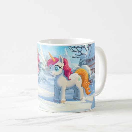 Mug Unicorne dans la neige (Devant droit)
