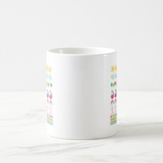 Mug Unicorne, Fleurs, Ballons, Nuages, Soleil & Arc-en (Centre)