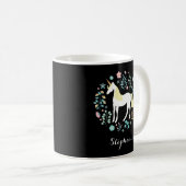 Mug Unicorne & Fleurs Noir Personnalisé (Devant droit)