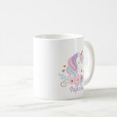 Mug Unicorne florale Nom personnalisé mignon (Devant droit)