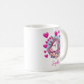 Mug Unicorne mignonne, Coeurs et Fleurs roses, Nom per (Devant droit)