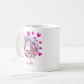 Mug Unicorne mignonne, Coeurs et Fleurs roses, Nom per (Devant gauche)