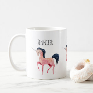 Mug Unicorne nordique rose avec Mane noir
