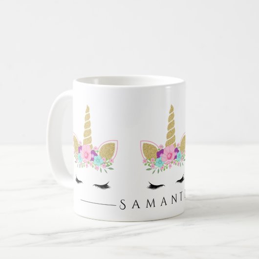 Mug Unicorne Parties scintillant faciale rose, violet (Devant gauche)