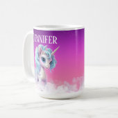 Mug Unicorne recto verso sur nuages, ciel rose, étoile (Devant gauche)