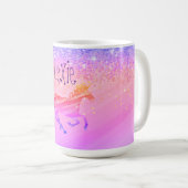 Mug Unicorne rose brillant Lavande Personnalisée (Devant droit)