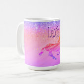 Mug Unicorne rose brillant Lavande Personnalisée (Devant gauche)