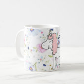 Mug Unicorne rose doux, Fleurs et votre nom (Devant gauche)