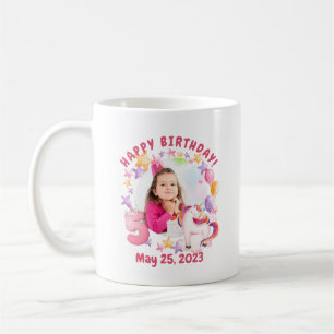 Mug Unicorne rose personnalisée fille 5e anniversaire