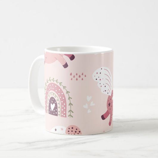 Mug Unicorns Rainbows : Pastel Magic Arrière - plan. (Devant gauche)