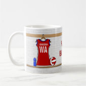Mug Uniforme de Custom Netball Red with Blue and White (Gauche)