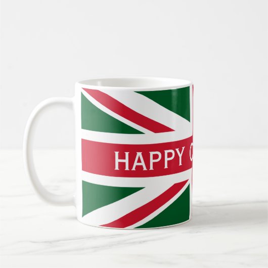 Mug Union Jack de Noël ~ Rouge, Vert et Blanc (Gauche)