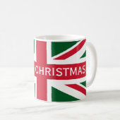 Mug Union Jack de Noël ~ Rouge, Vert et Blanc (Devant droit)