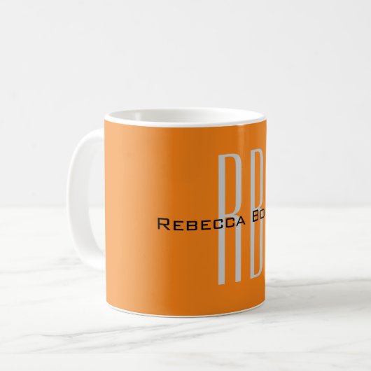 Mug Unique Unique Orange Initiales Monogramme Moderne (Devant gauche)
