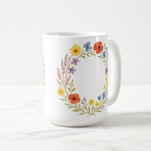 Mug Unique Watercolor Wild Flower Wreath Customizable  (Devant droit)
