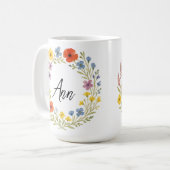 Mug Unique Watercolor Wild Flower Wreath Customizable (Devant gauche)