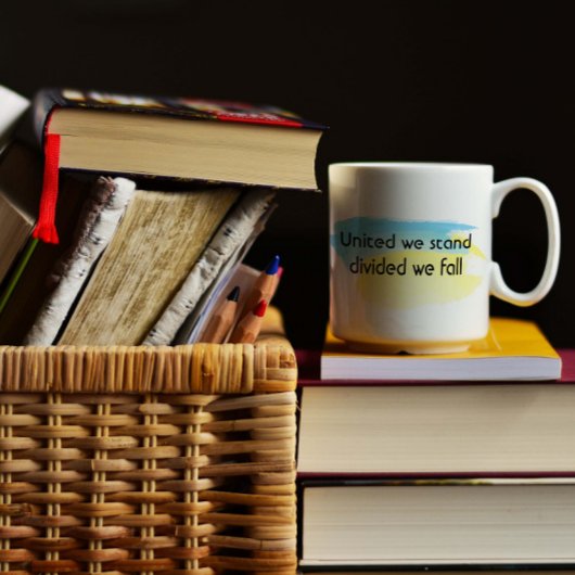 Mug United we stand quote jaune bleu Ukraine