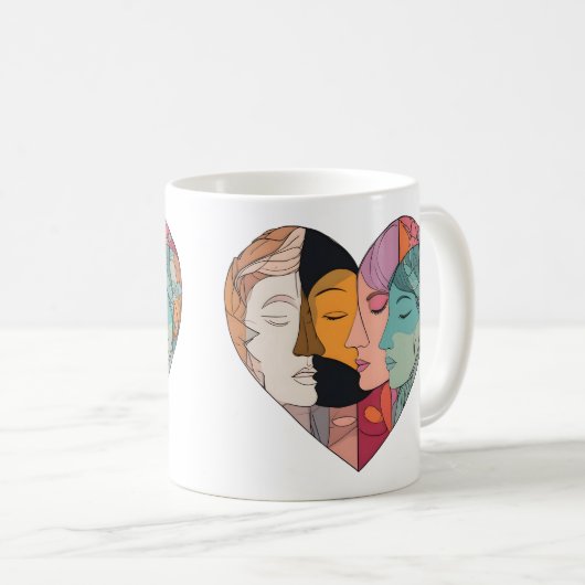 Mug Unity Heart Diverse Faces Line Art Diversity  (Devant droit)