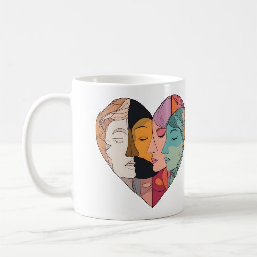 Mug Unity Heart Diverse Faces Line Art Diversity  (Gauche)