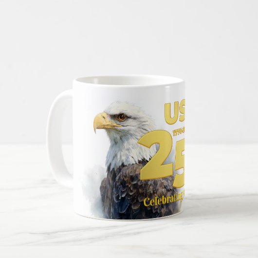 Mug USA 250: Watercolor Bald Eagle & Gold (Devant gauche)